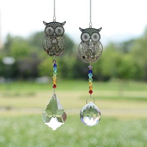 Crystal Suncatcher Chakra Colors Beads Owl Window Hanging Ornament Rainbow Suncatcher,Pack Of 2 for Christmas Day,Wedding,Plants,Cars,Window Decor